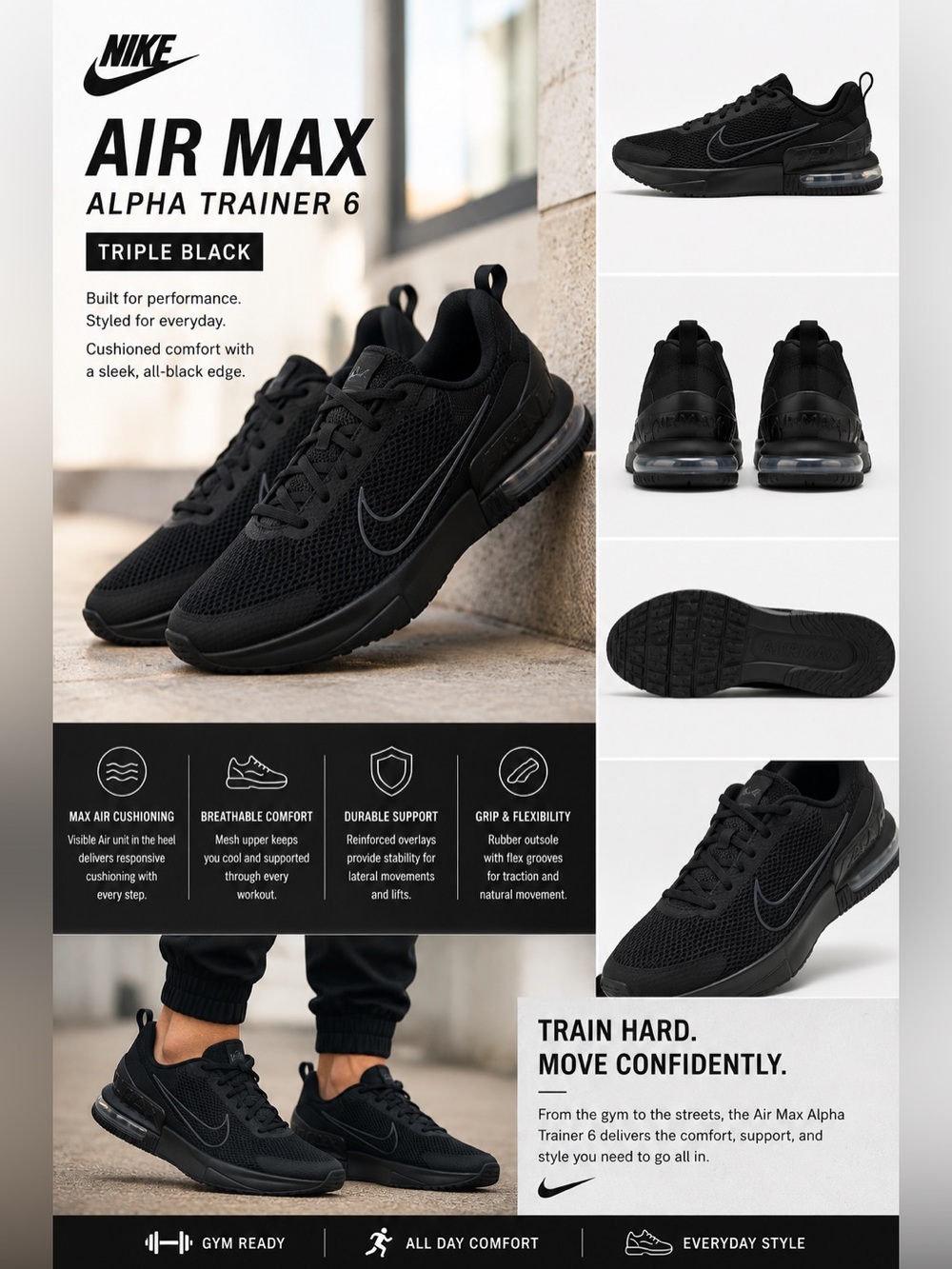 Nike Air Max Alpha Trainer 6 Triple Black Mens 10